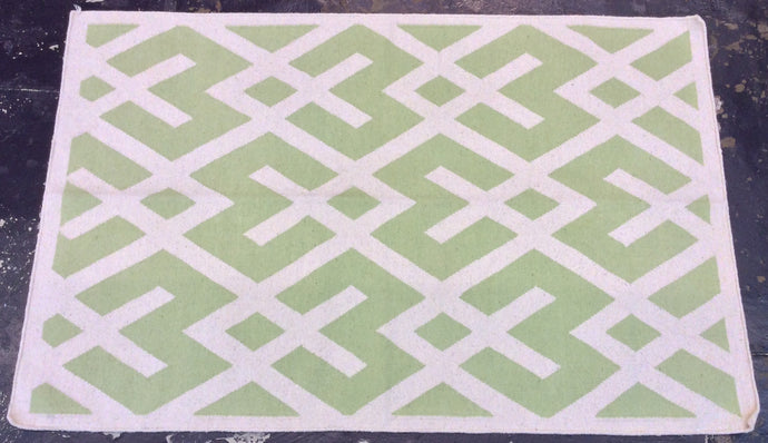 4x6 Green Kilim Rug #67665 – Handcrafted in India | Roys Rugs