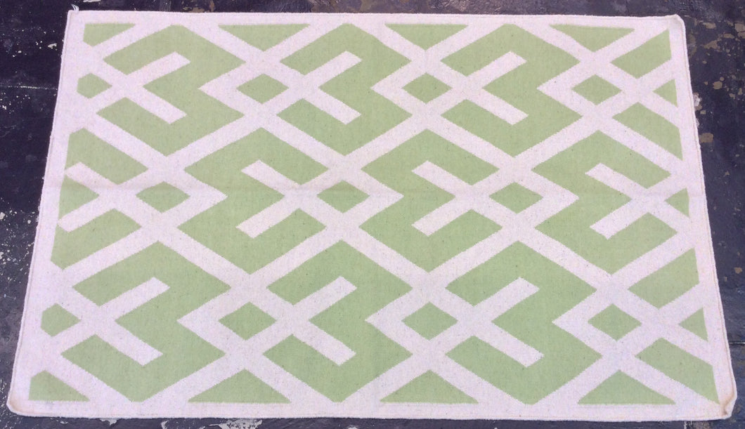 4x6 Green Kilim Rug #67665 – Handcrafted in India | Roys Rugs